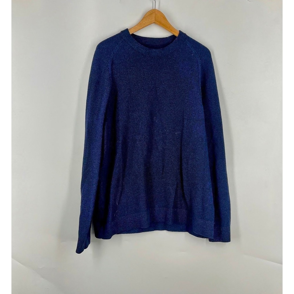 Lululemon Mens Textured Waffle Knit Crewneck Sweater Indigo Blue Raglan Pullover